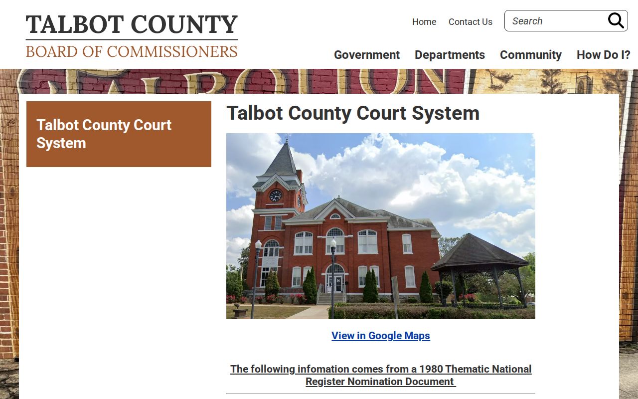 Talbot County warrant records court system landing page